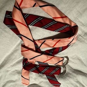 J. Crew Pink and Red Striped Fabric D-Ring Belt